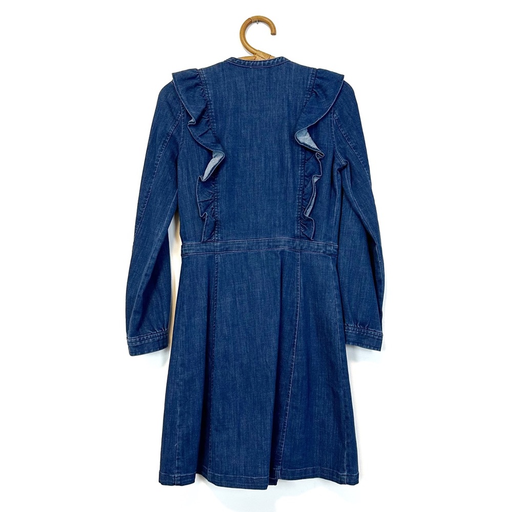 Madewell | Denim Ruffle Button Front Mini Dress Size 0 - Picture 5 of 9